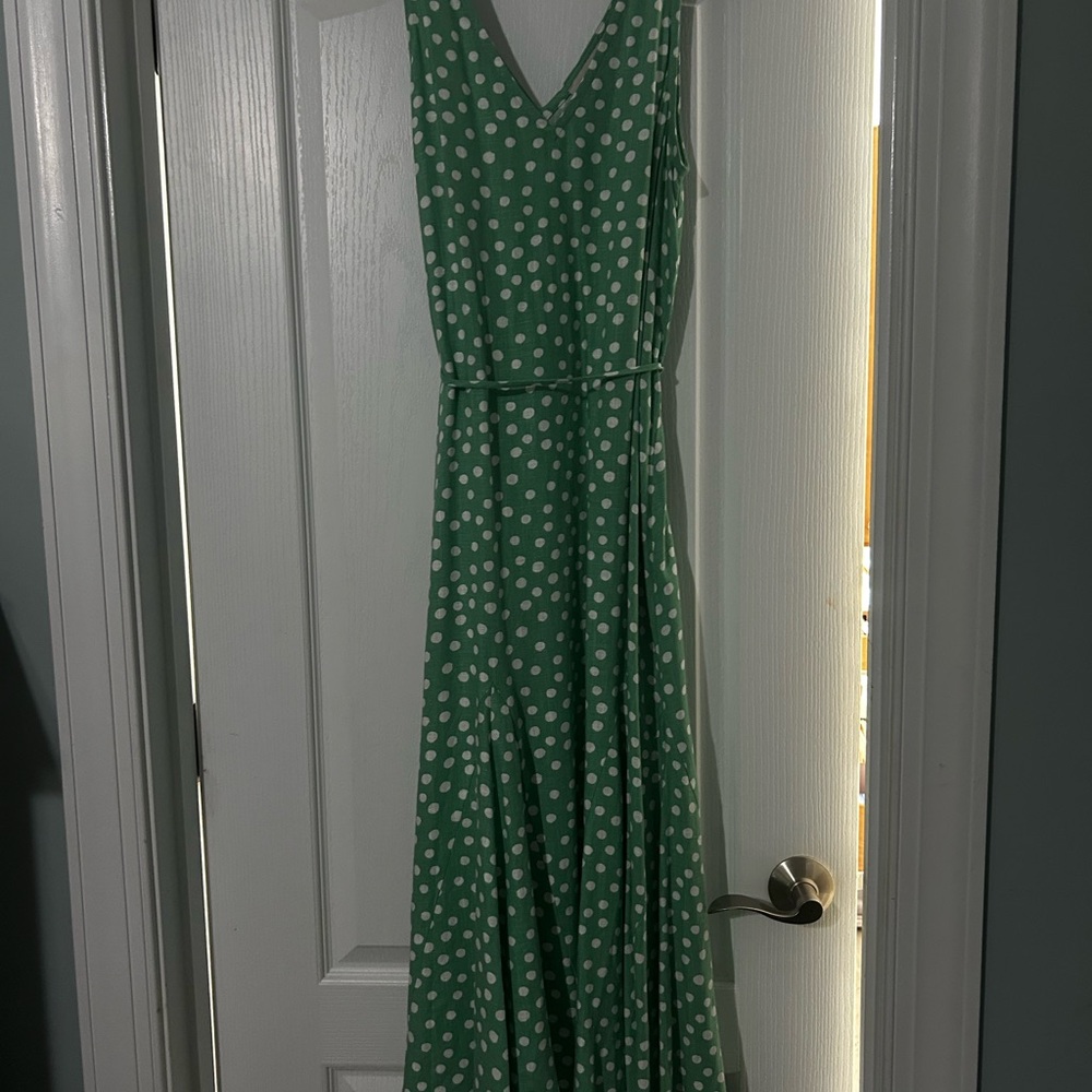 LOFT Green and White Polka Dot Maxi Dress